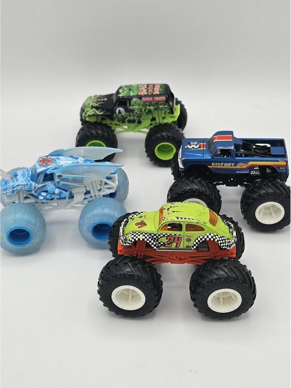 2 Hot Wheels, 2 Monster Jam Lot of 4 With Grave Digger